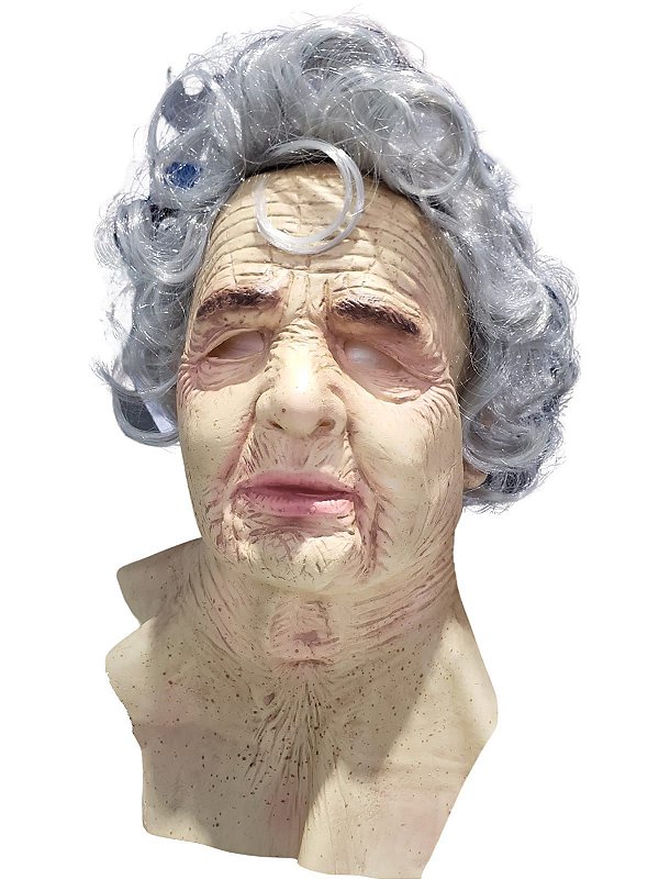 Máscara De Látex adulto velha senhora idosa com cabelo