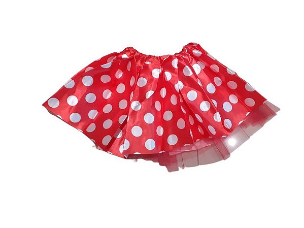 Saia Tutu Curto Cetim c/ bolinhas Infantil 28cm 2 camadas