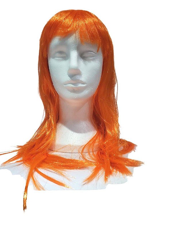 Peruca longa sintética laranja 60 cm cosplay