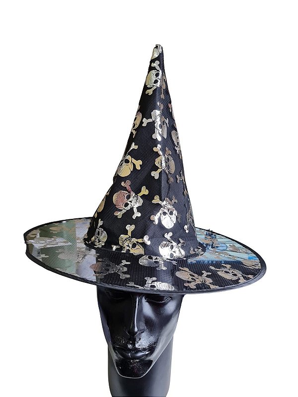 Chapéu de Bruxa transparente com preto caveira-1un