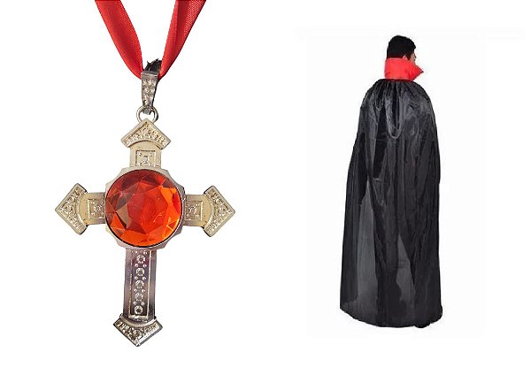 Kit Capa Drácula Vampiro Bruxa Adulto Maquiagem + Sangue