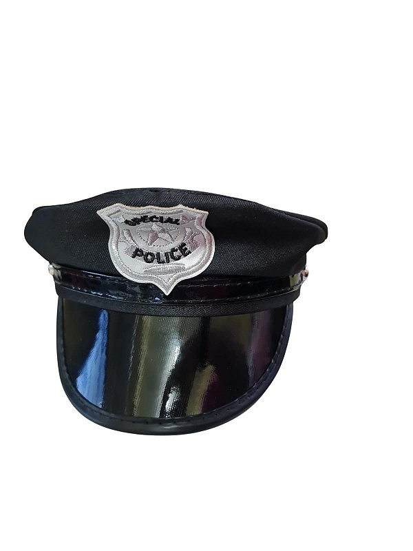Acessório de Fantasia Chapéu Quepe Policial Bordado Preto