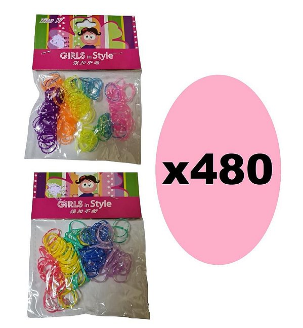 480 Xuxinhas Elásticos De Silicone Colorida c/  bolinha