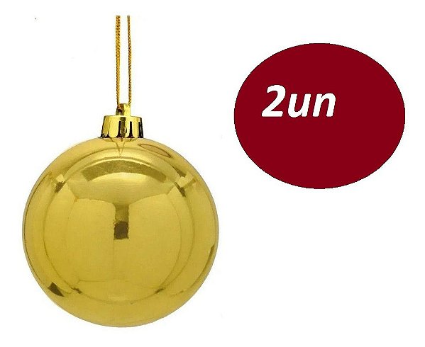 Kit 2 Bolas De Natal Lisa Dourada brilhosa 15cm