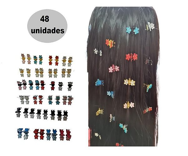 kit 48 Mini Pregadeira De Cabelo Strass Penteado Sortido