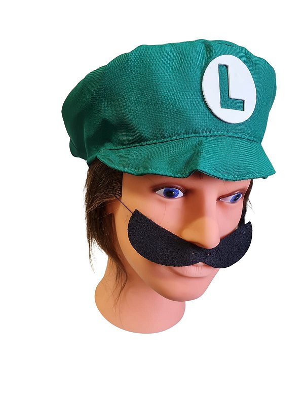 Boina Do Luigi com bigode Super Mário Bross Fantasia adulto