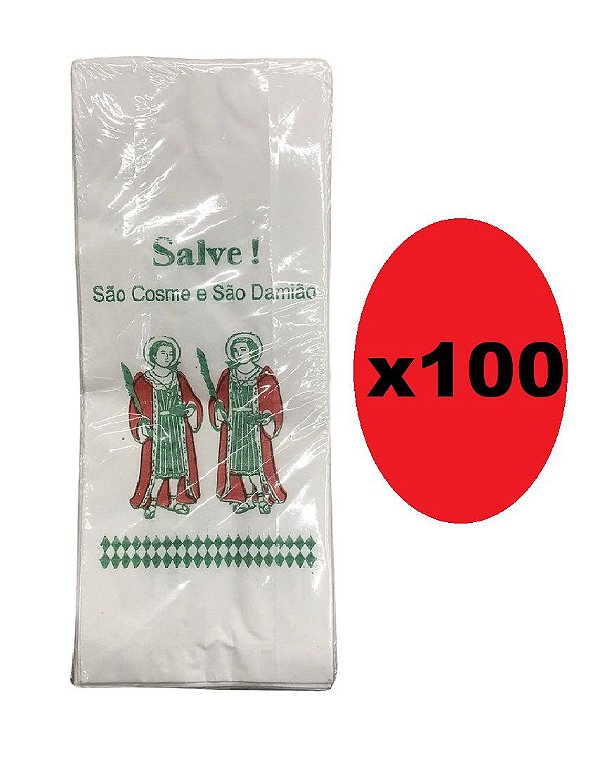 Kit 100 Sacolas de Papel Branca 9x27cm p/ São Cosme e Damião