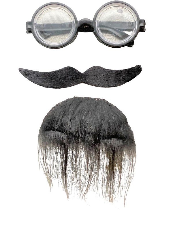 Fantasia Barba Bigode falso preto de pelúcia adesivo +óculos