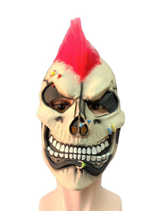 Fantasia Máscara Caveira Punk com Pelos Esqueleto Gótico