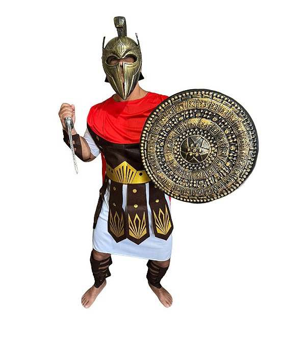Fantasia Gladiador Roupa+ Capacete+ Escudo + Martelo