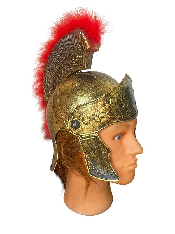 Capacete Soldado Romano dourado c/ plumas Paixão de Cristo