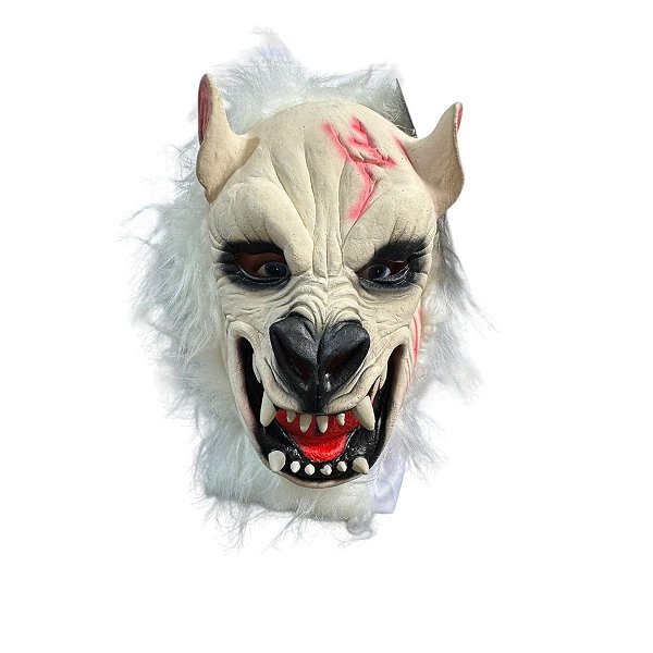 Fantasia Máscara de látex Lobo Branco com pelos assustadora