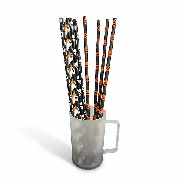 Kit 200 Canudos Temáticos de Halloween de papel Enfeites