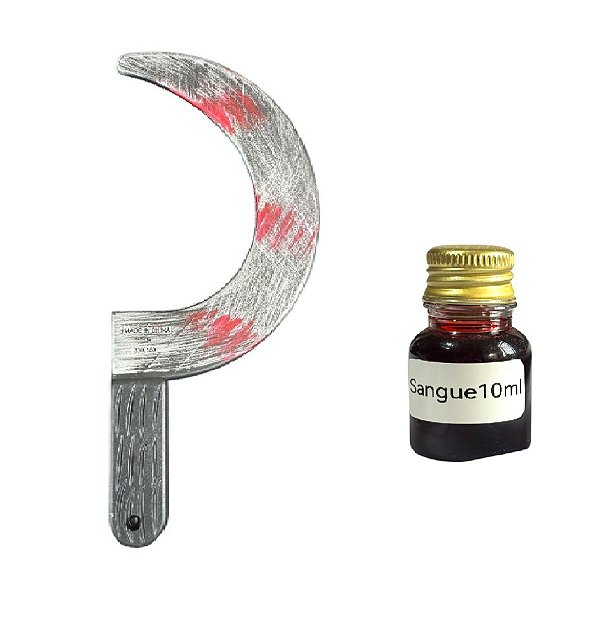 Acessório Fantasia Foice manchada Sangue falso +sangue 10ml