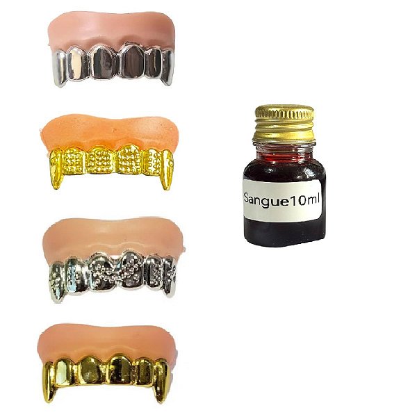 Fantasia Dentadura Dente de Vampiro drácula + sangue 10ml
