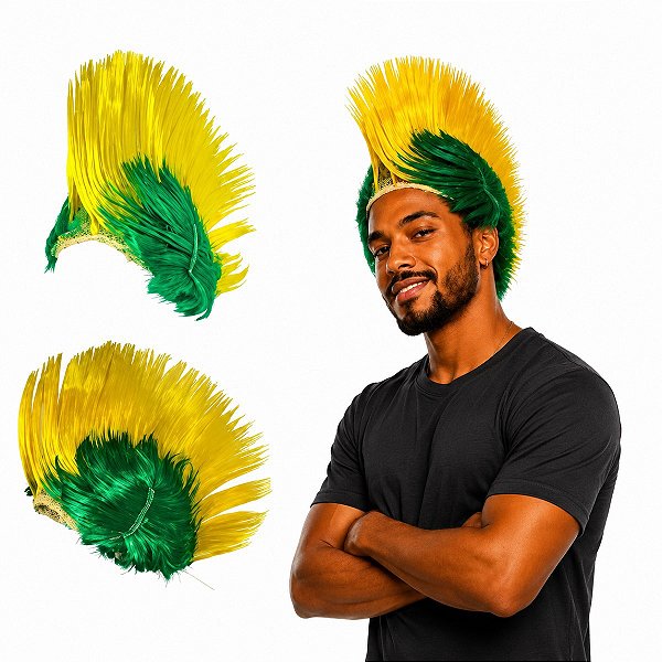kit 3 Perucas Moicano Brasil Verde e Amarela Fantasia punk