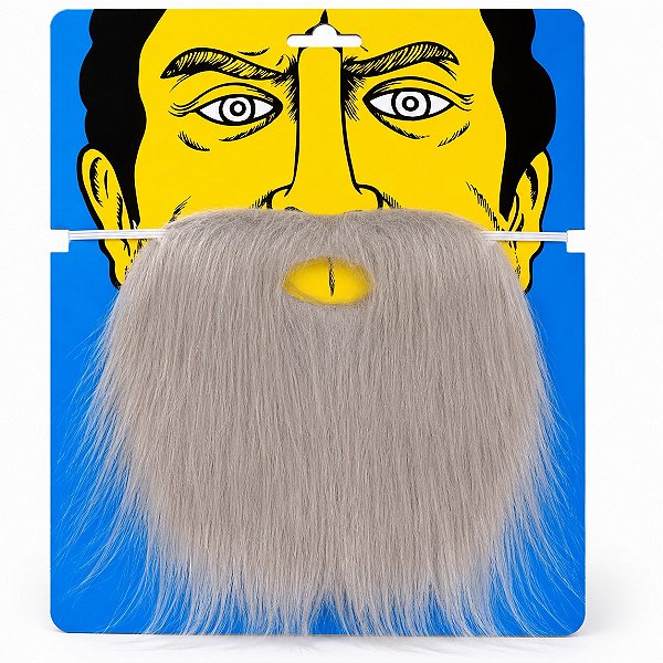 Barba falsa grisalha mago curta de pelucia 20cm Fantasia