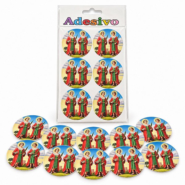 Kit 30 Adesivos Cosme e Damião 4,4cm Para Lembrancinhas