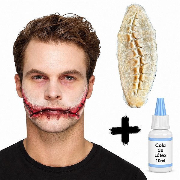 Maquiagem Terror Ferida corte c/ pontos 19cm+ sangue+ latex