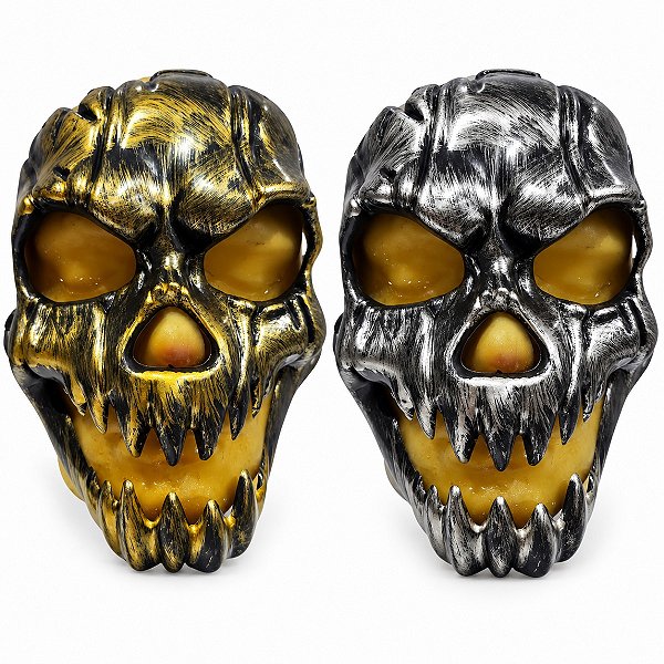 Fantasia Máscara Caveira metalizada prata/ dourada halloween