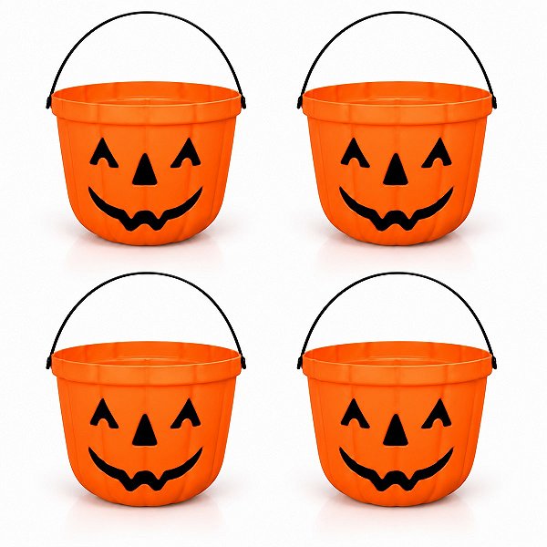 kit 4 Baldes abobora Caldeirão Decoração Halloween festa