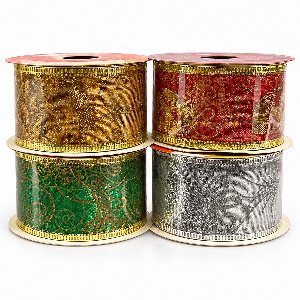 kit 2 Rolos Fita Aramada Grande Natalina 4cm Decoração 2.7m