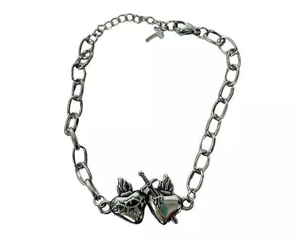 Cadeia Aço Inox Prateado Consagração Sagrado Coração