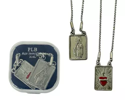 Escapulário Aço Inox Prateado ou Dourado Sagrado Coração De Jesus e Nossa Sra. Do Carmo