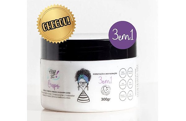 Máscara MULTIFUNCIONAL 3 em 1, tratamento, condicionamento e finalizador para cabelos crespos e porosos
