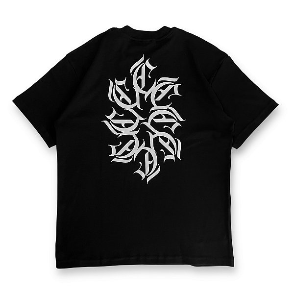 Camiseta algodão egípcio Caosart FRACTAL preta