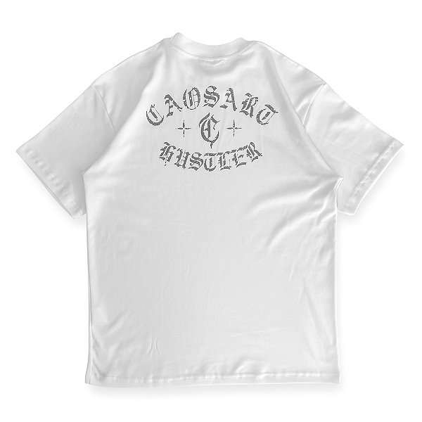 Camiseta algodão egípcio Caosart HUSTLER branca