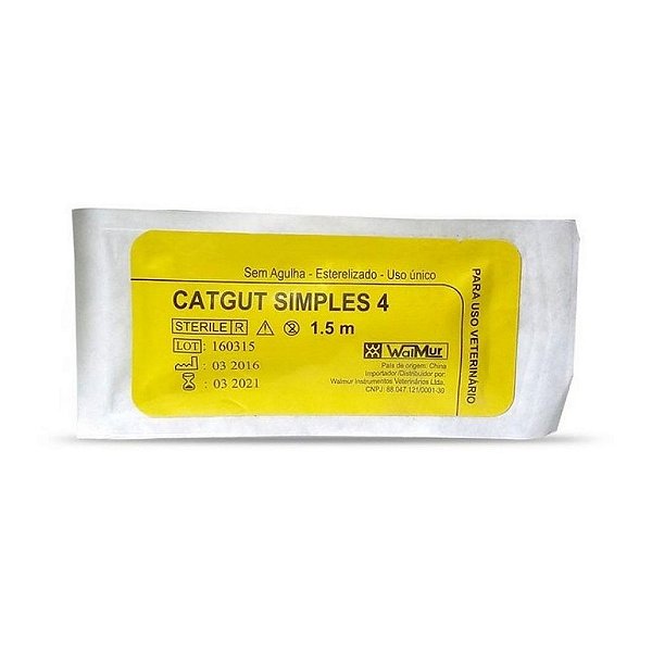 Fio Catgut Simples Nº 4 150 cm Sem Agulha - Walmur