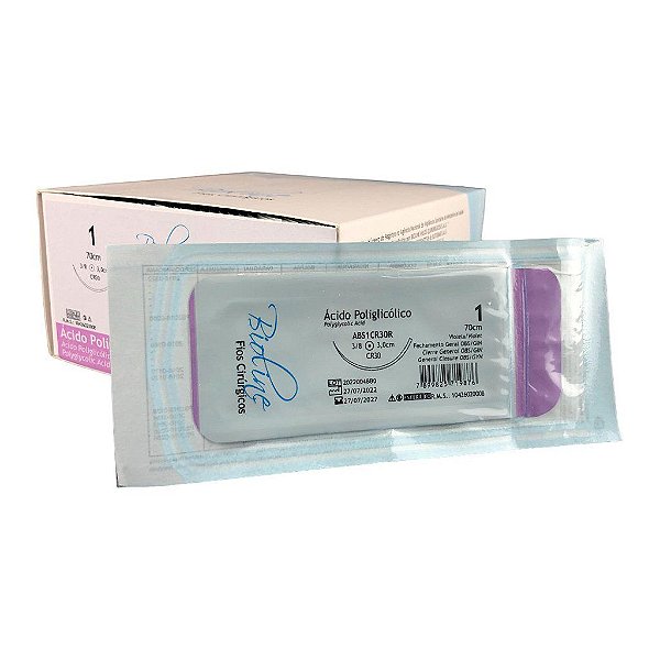 ABS - Fio Ácido Poliglicólico Nº 1 70 cm 3/8 R 3,0 cm Unitário - Bioline
