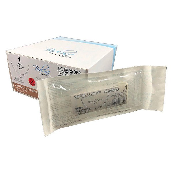 CC - Fio CatGut Cromado Nº 1 90 cm 1/2 R 5,0 cm Unitário - Bioline