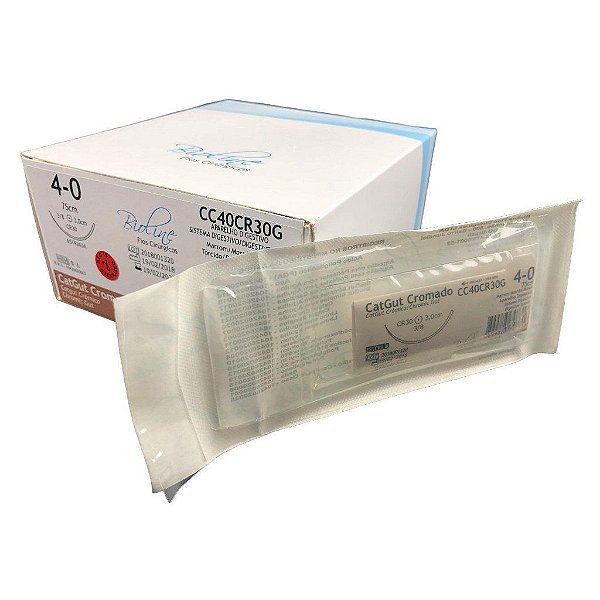 CC - Fio CatGut Cromado Nº 4-0 75 cm 3/8 R 3,0 cm Unitário - Bioline