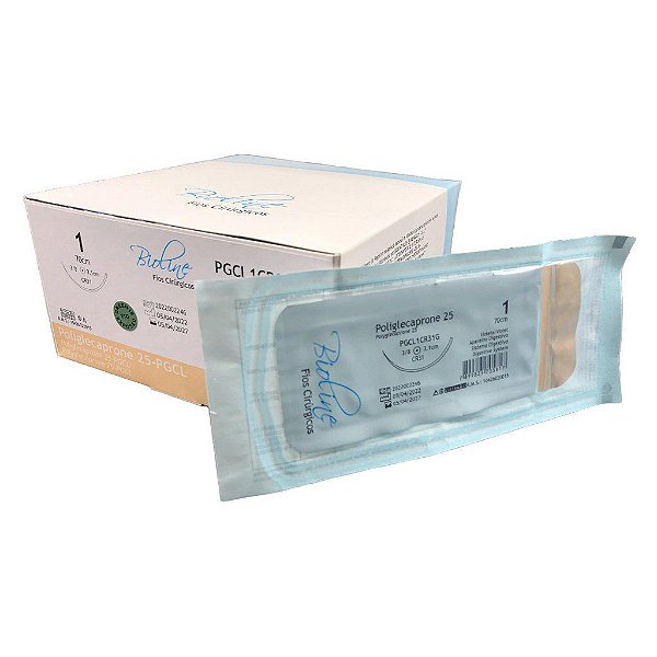 PGCL - Fio Poliglecaprone Nº 1 70 cm 3/8 R 3,1 cm Unitário - Bioline