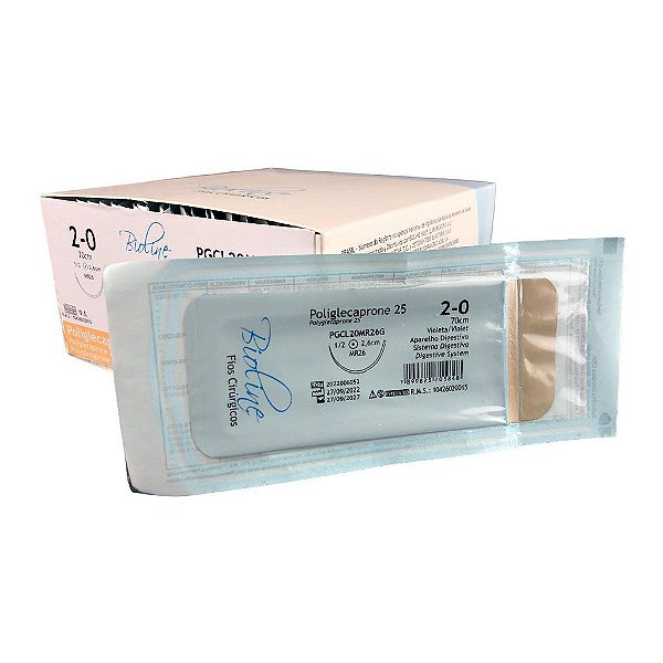 PGCL - Fio Poliglecaprone Nº 2-0 70 cm 1/2 R 2,6 cm Unitário - Bioline
