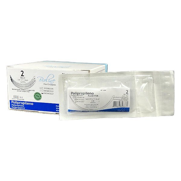 PL - Fio Polipropileno Nº 2 50 cm 3 Agulhas 3/8 T 7,5 cm Unitário - Bioline