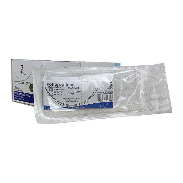 PL - Fio Polipropileno Nº 2 50 cm 3/8 T 7,5 cm Unitário - Bioline