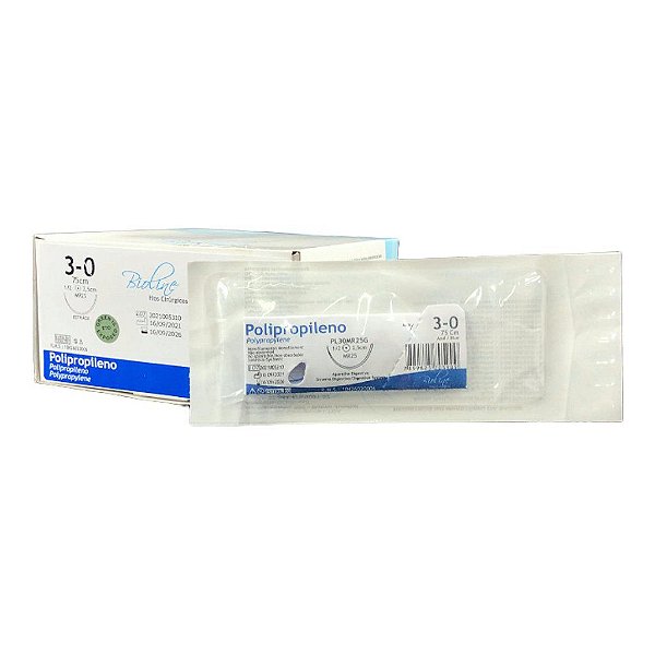 PL - Fio Polipropileno Nº 3-0 75 cm 1/2 R 2,5 cm Unitário - Bioline