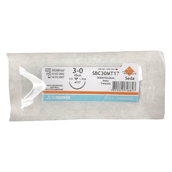 Fio Seda Nº 3-0 45 cm 1/2 T 1,7 cm - BC Suture
