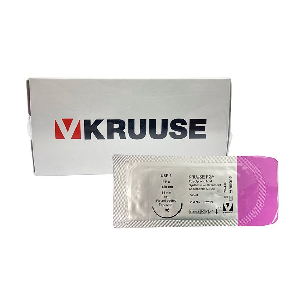 Fio de Sutura USP 6 PGA Ácido Poliglicólico 150 cm Ag. 65 mm EP 8 1/2c Tapercut 18 Unidades - Kruuse
