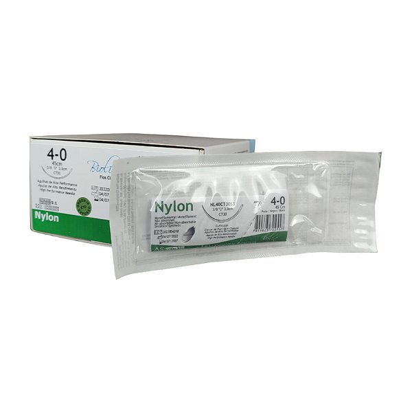 NL - Fio Nylon Nº 4-0 45 cm 3/8 T 3,0 cm Caixa Com 24 Unidades - Bioline