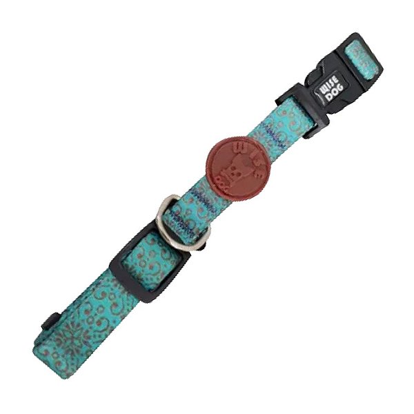 Coleira Tradicional Tamanho P Verde Água Com Estampa - Wise Dog