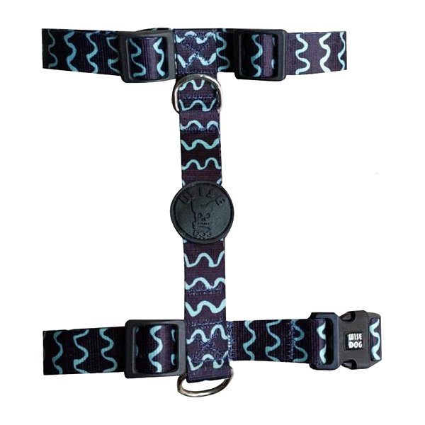 Coleira Peitoral H Com Guia Tamanho M Preto Com Azul - Wise Dog