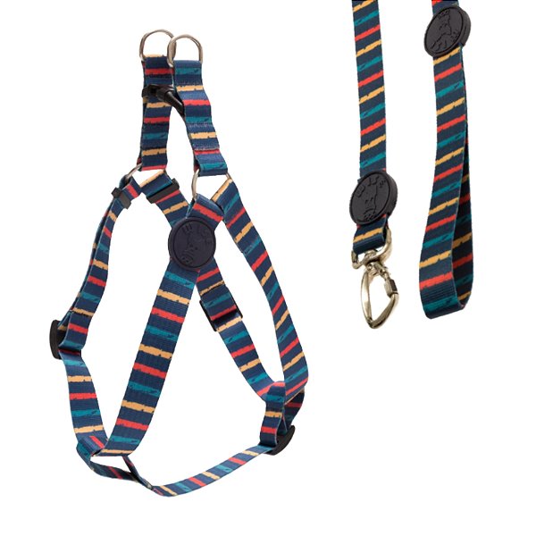 Coleira Peitoral Americano + Guia Tamanho G Azul Com Listras - Wise Dog