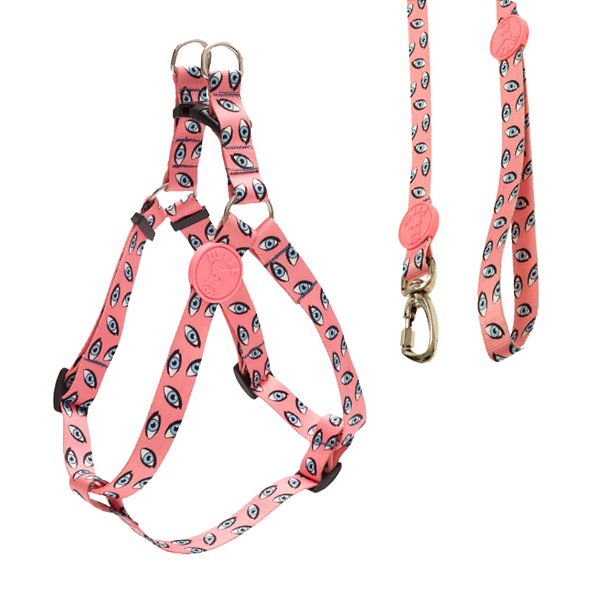 Coleira Peitoral Americano + Guia Tamanho M Rosa Com Estampa - Wise Dog