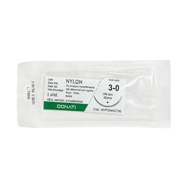 Fio Cirúrgico Monofilamento Não Absorvível Com Agulha 3-0 30mm 3/8 circ  - Donati