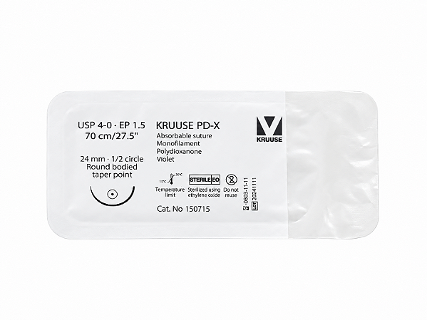 Fio de Sutura USP 4-0 PDX Polidioxanona 70 cm Ag. 26 mm EP 1.5 3/8 Unitário - Kruuse