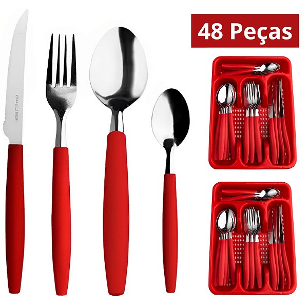 Kit Talheres de Mesa Tramontina Colher, Garfo e Faca Vermelho